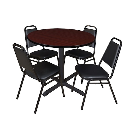 Cain Cain Round Table & Chair Set, Wood, Metal, Vinyl Top, Mahogany TB42RNDMH29BK